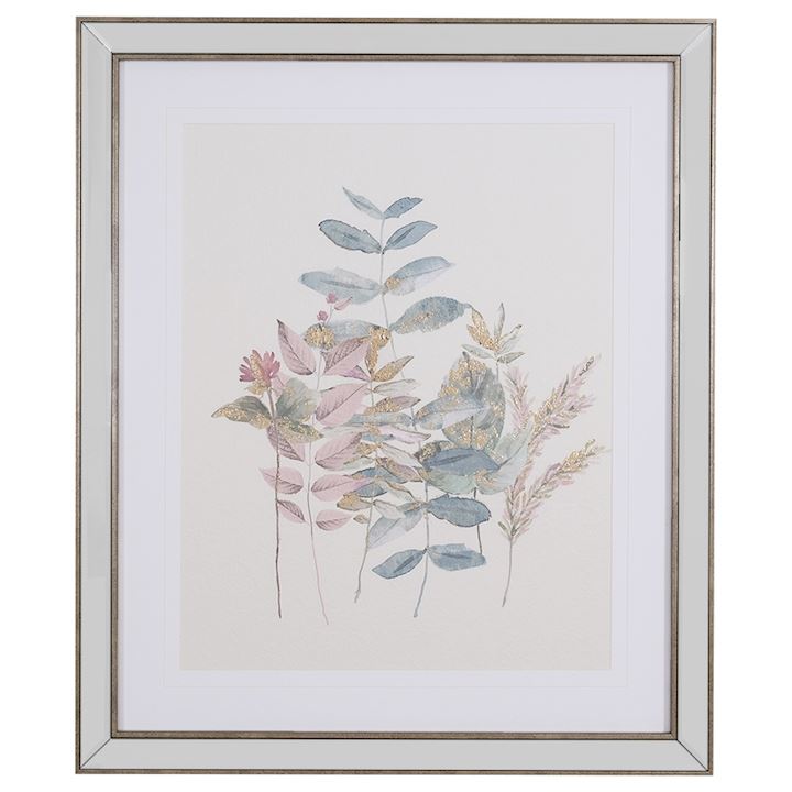 WILD FLOWER WITH GOLD LEAF IN MIRRORED FRAME A 56x66cm