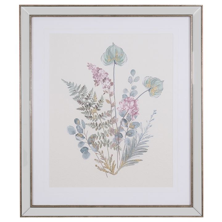 WILD FLOWER  WITH GOLD LEAF IN MIRRORED FRAME B 56x66cm