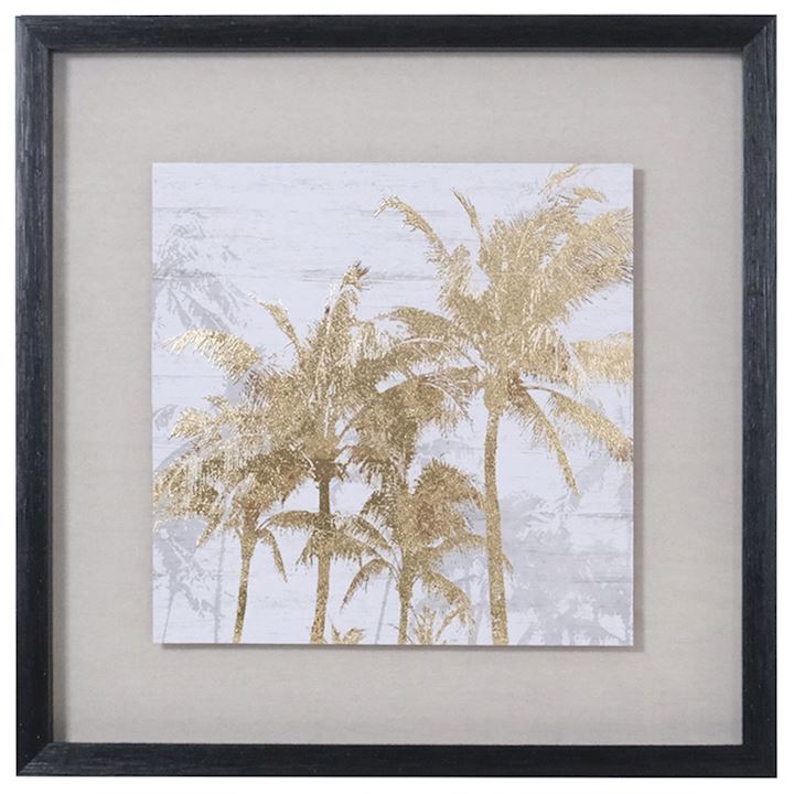 PALM TREES WITH GOLD LEAF IN BLACK FRAME B 50x50cm