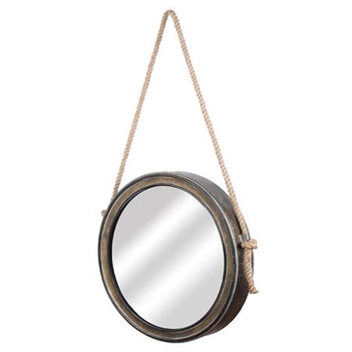METAL WALL MIRROR ON ROPE - 18074