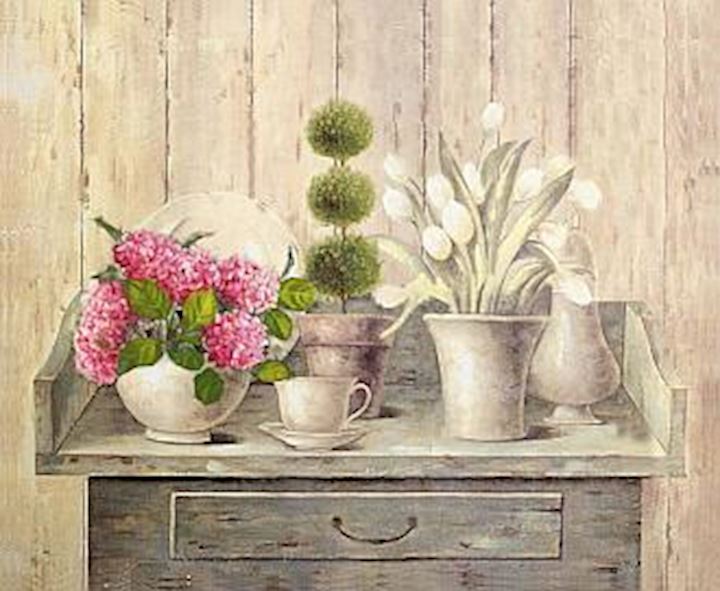 HYDRANGEA AND TULIPS CANVAS 46x56cm