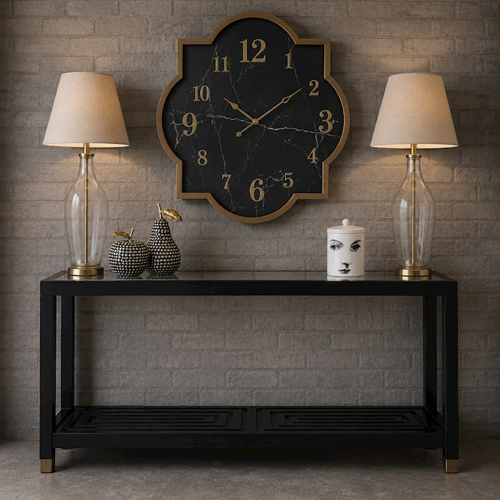 BLACK GLASS TOP CONSOLE TABLE 130x40x81cm