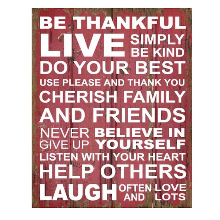 BE THANKFUL PLAQUE 30x25cm