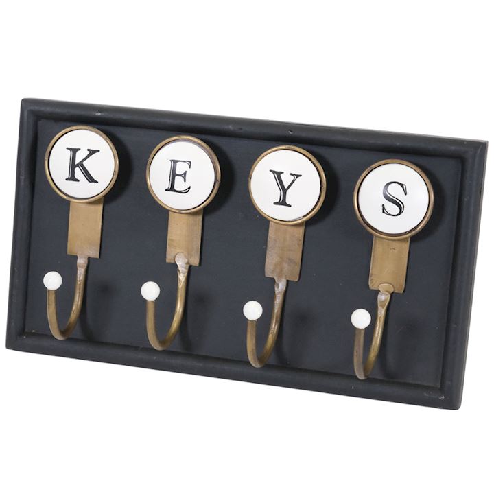 A/Q BRASS KEY HOOKS ON WOOD 26x7x14cm