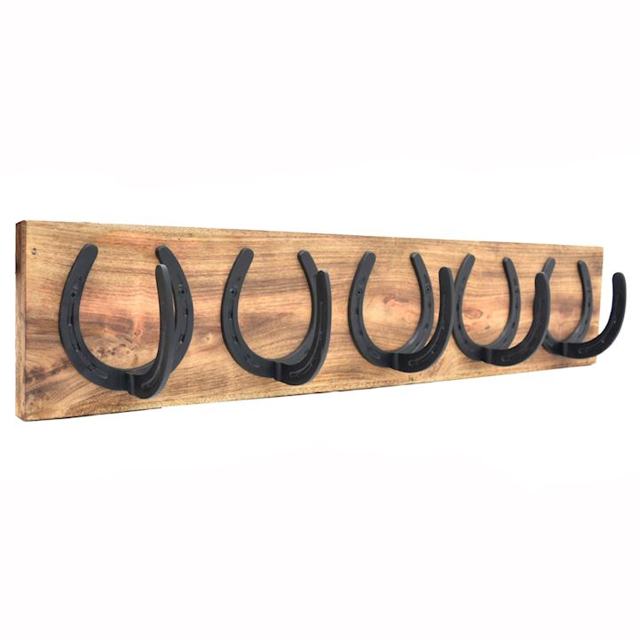 4 BLACK HORSESHOE HOOKS 70x17cm