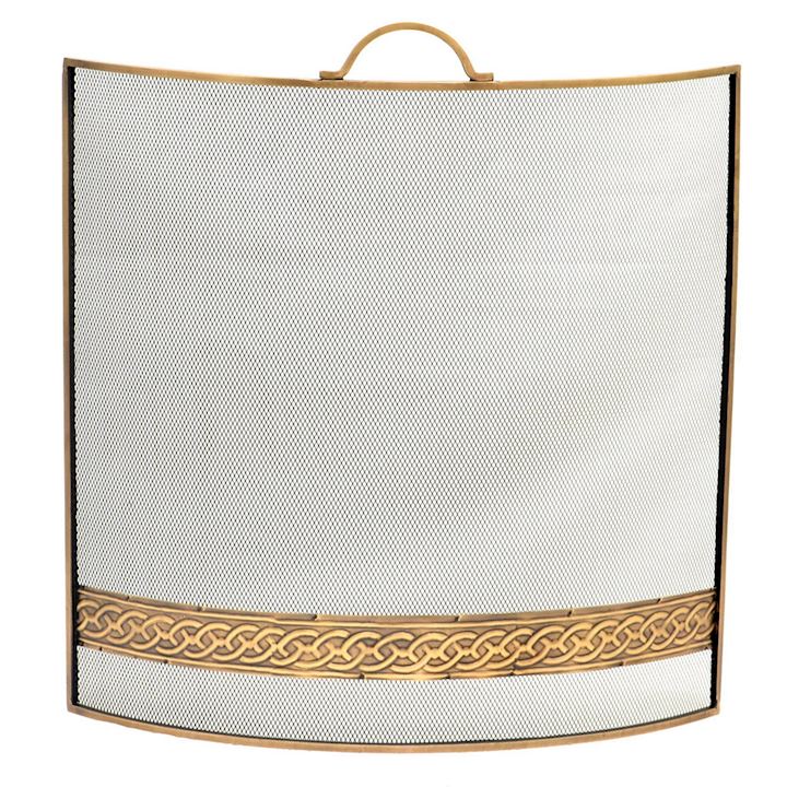 CELTIC CURVED FIRE SCREEN A/Q BRASS 60x65cm