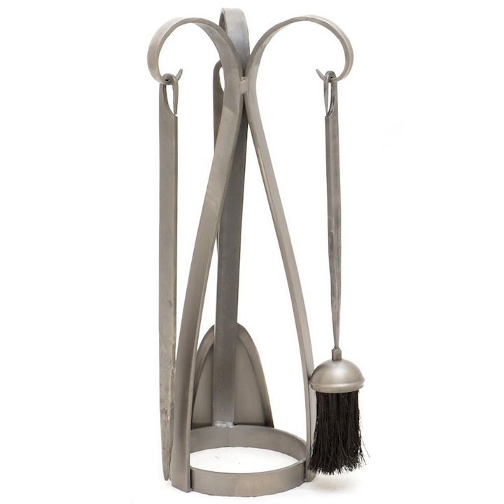 CONTEMPORARY FIRE COMPANION SET IN A/Q PEWTER (H19145) 48cm