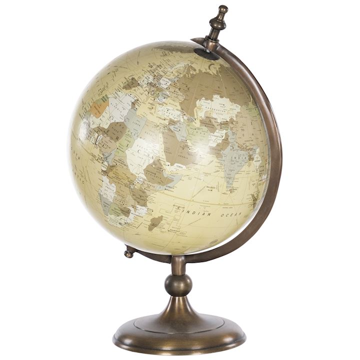 WORLD GLOBE ON A/Q BRASS STAND 26x42cm