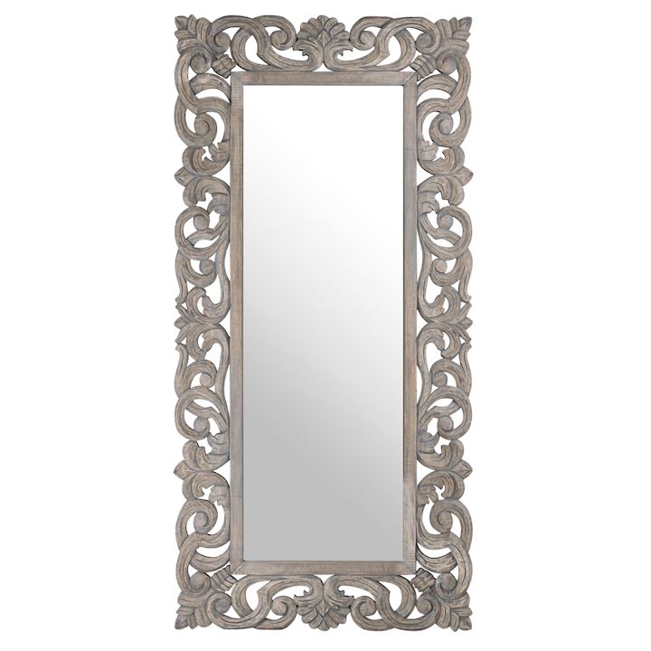 COLONIAL GREY PAINTED HAND CARVED HARD WOOD MIRROR