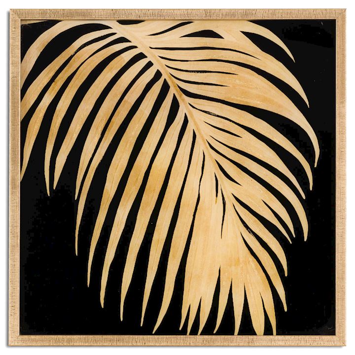 METALLIC PALM GLASS IMAGE IN GOLD FRAME 60x60cm