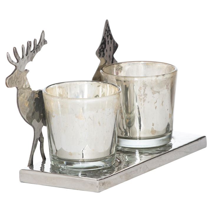 Set of 2 Candle Holders Grey Stags Head 40cm and 30cm High 